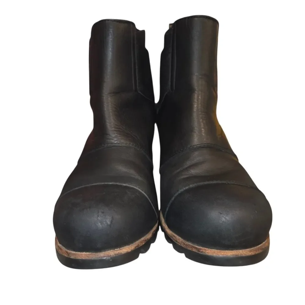 SOREL Womens Addington Chelsea Black Leather Chunky Heel Boots Size 9